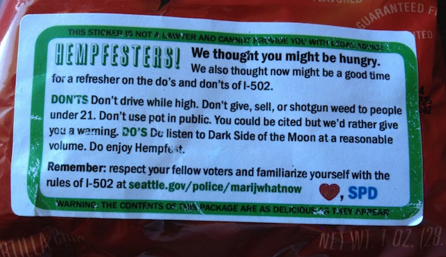 Seattle police message on Doritos bag. 